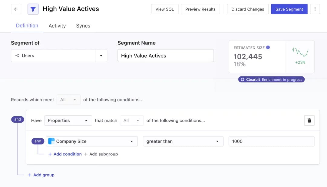 clearbit data in segments