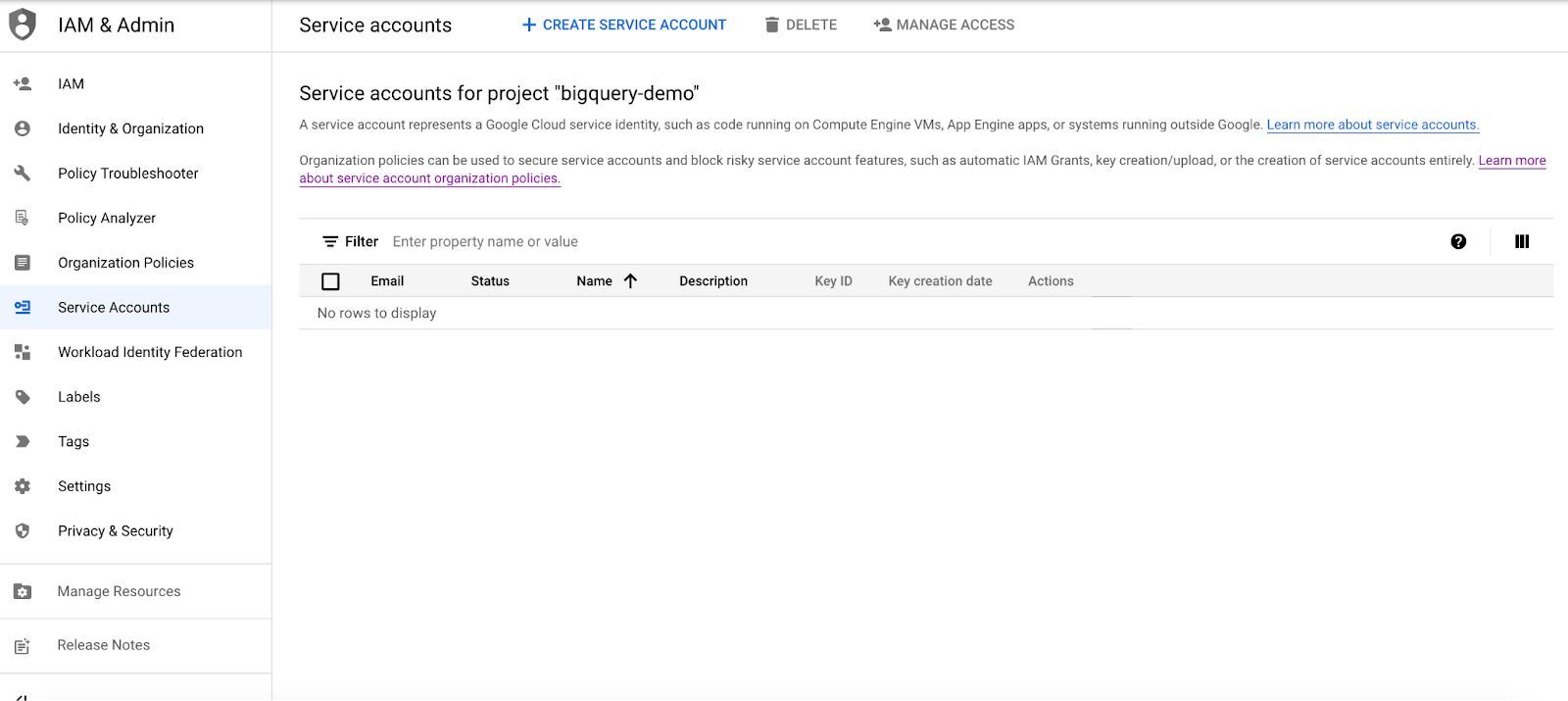 Create a Google Cloud service account