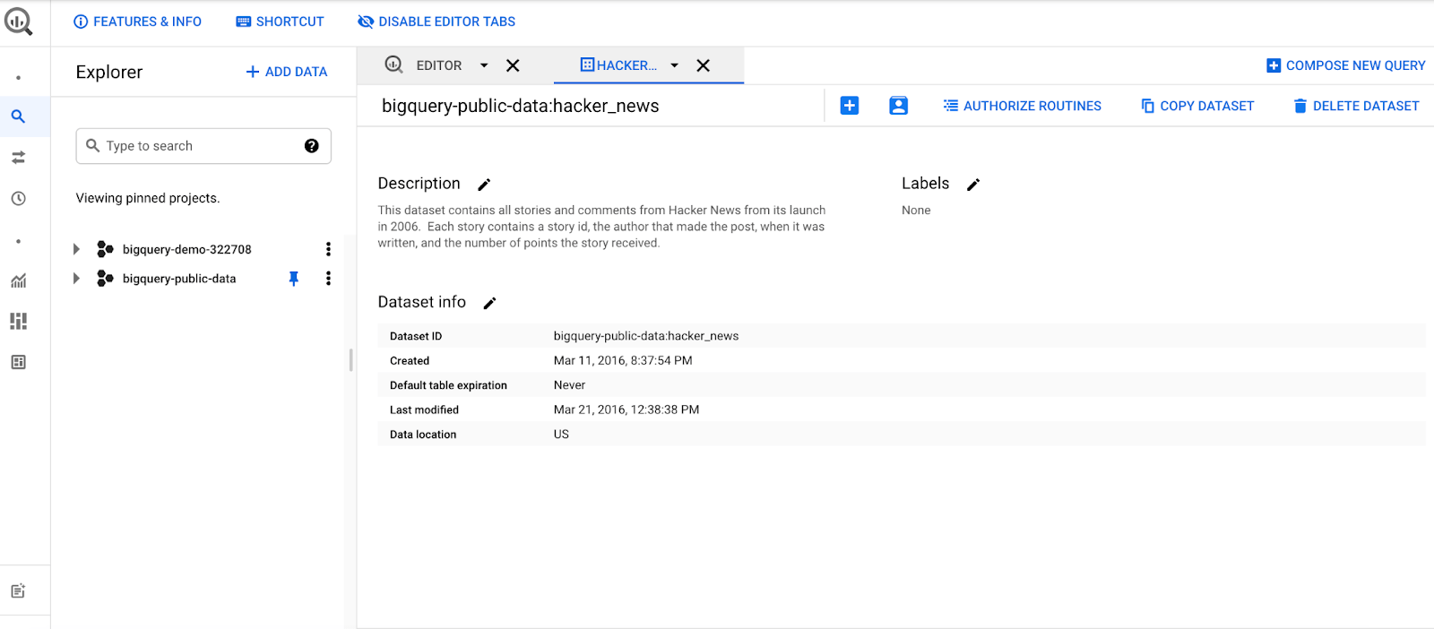 Select BigQuery public data set