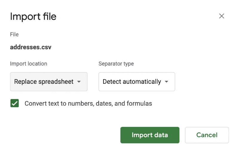 Import data to google sheets