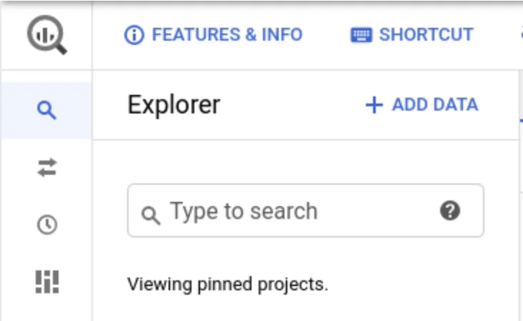 gcp bigquery console explorer panel