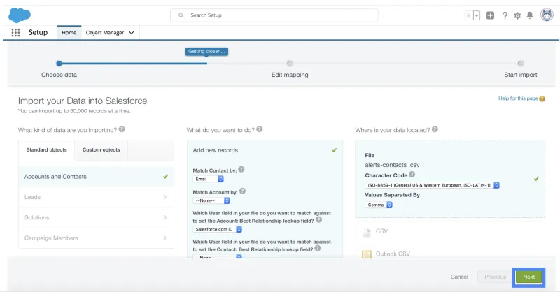 Salesforce import data by comma separator