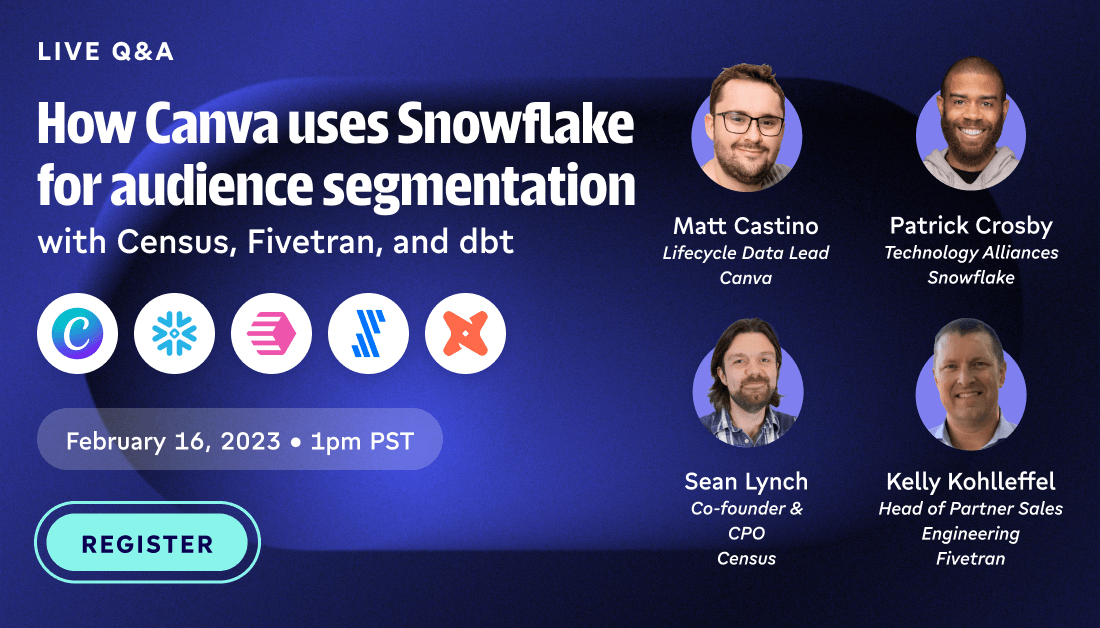 How Canva uses Snowflake as a CDP for audience segmentation (with Census, Fivetran, and dbt)